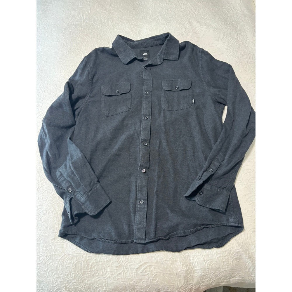 Vans Large Charcoal Gray Long Sleeve Button Down Classic Fit Cotton Shirt Skater